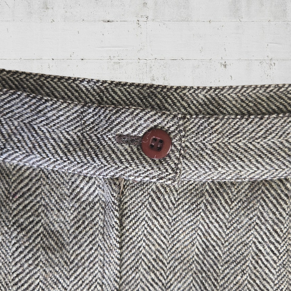 60s Vintage Brown Herringbone Wool Quiet Luxury Pencil Knee Length Skirt Size 10 - Picture 6 of 8